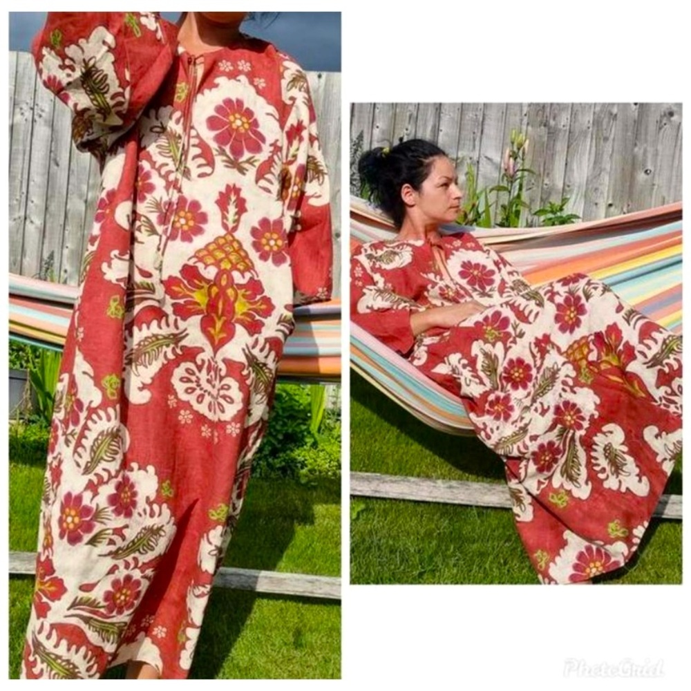ZARA Linen Blend Printed Tunic Dress XS-Small RED